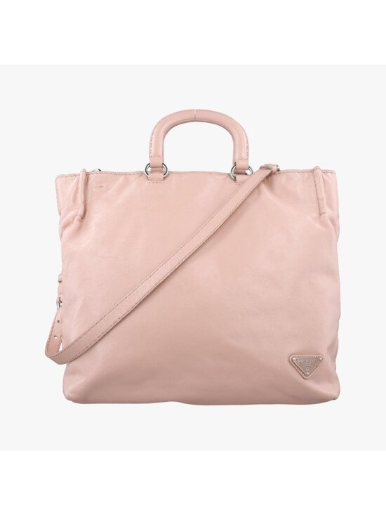 Prada Handbags - Prada Triangle Logo Tote Pink Leather